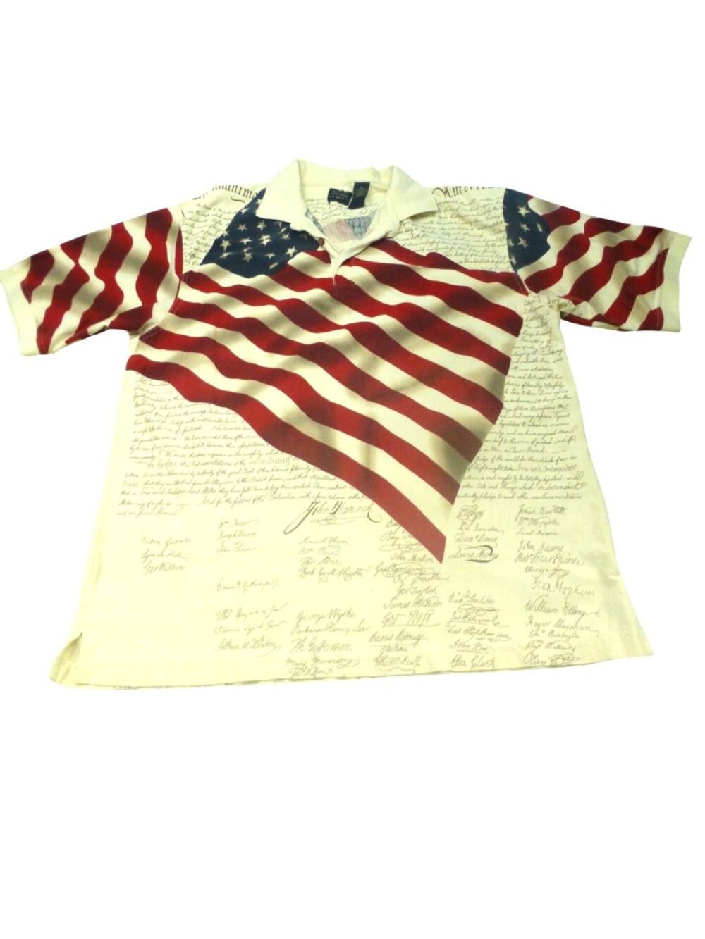 Cotton Traders Mens American Flag Declaration Of Independence Polo‎ Shirt XL